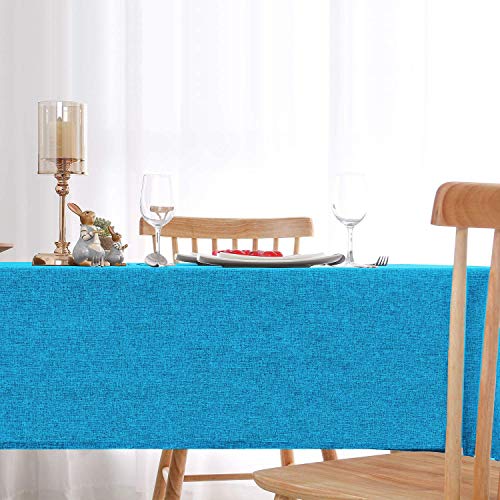Image of Khooti Jute Table Cover for 4 Seater | 50 x 50 Inches / 127 x 127 cm | Bondi Blue | Heat Resistant | Machine Washable | Table Cloth for Dining Table, Kitchen Table, Wedding, Birthday Party