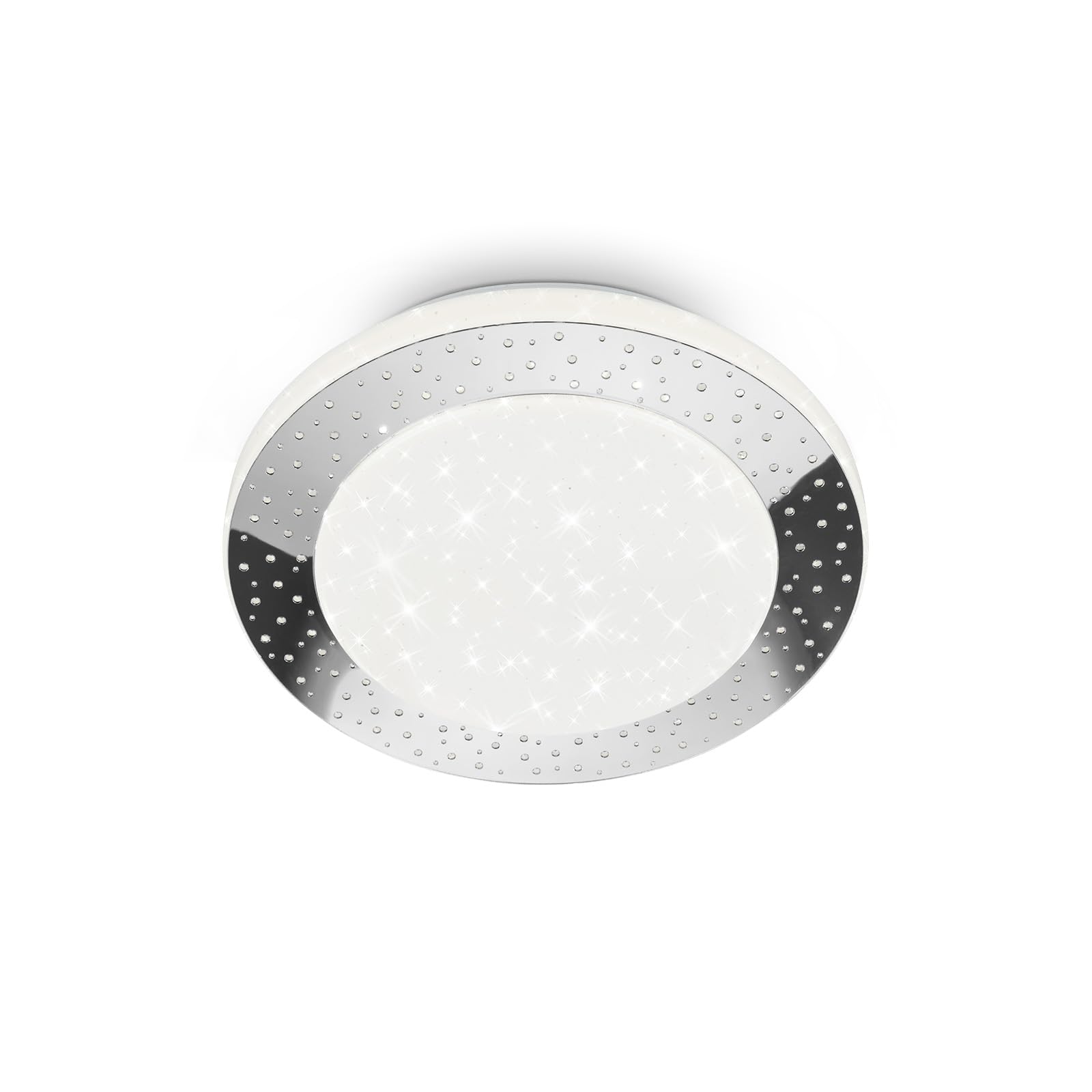 BRILONER Leuchten - LED Deckenlampe mit Sternendekor, LED Deckenleuchte Bad IP44, gelochtes Dekor, neutralweißes Licht, Ø280 mm, Chrom-Weiß, 3693-018