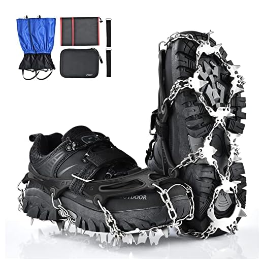 UTBIT Ice Cleats for Men Women Thicken Walk Traction Crampons 24 Stainless Steel Spikes and Durable Silicone Safe Protect for Hiking, Walking, Jogging, Climbing on Ice Snow Mountian XLarge