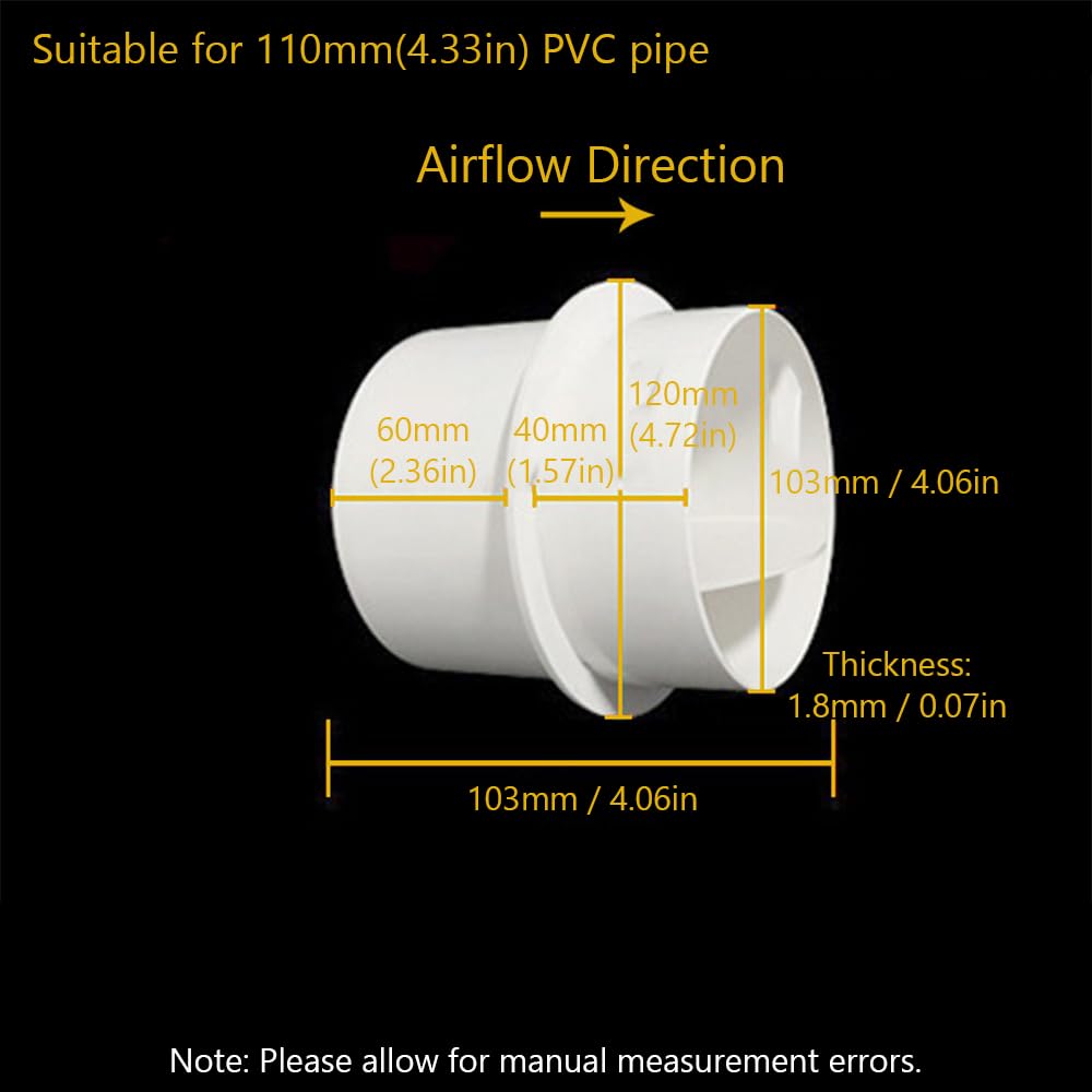 Válvula de retención de ventilador de PVC, válvula antirretorno de 110 mm, conector de tubo rígido redondo que evita el riego inverso para cocinas, baños y baños