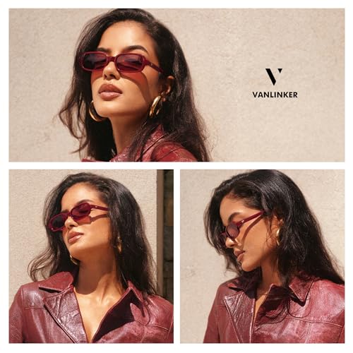 Image of VANLINKER Retro Rectangle Polarized Sunglasses for Women Men Small 90s Style Vintage Trendy Narrow Rectangular Frame VL9813