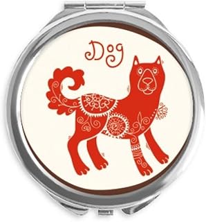 Year Of Dog Animal China Zodiac Red Hand Compact Mirror Round Portable Pocket Glass