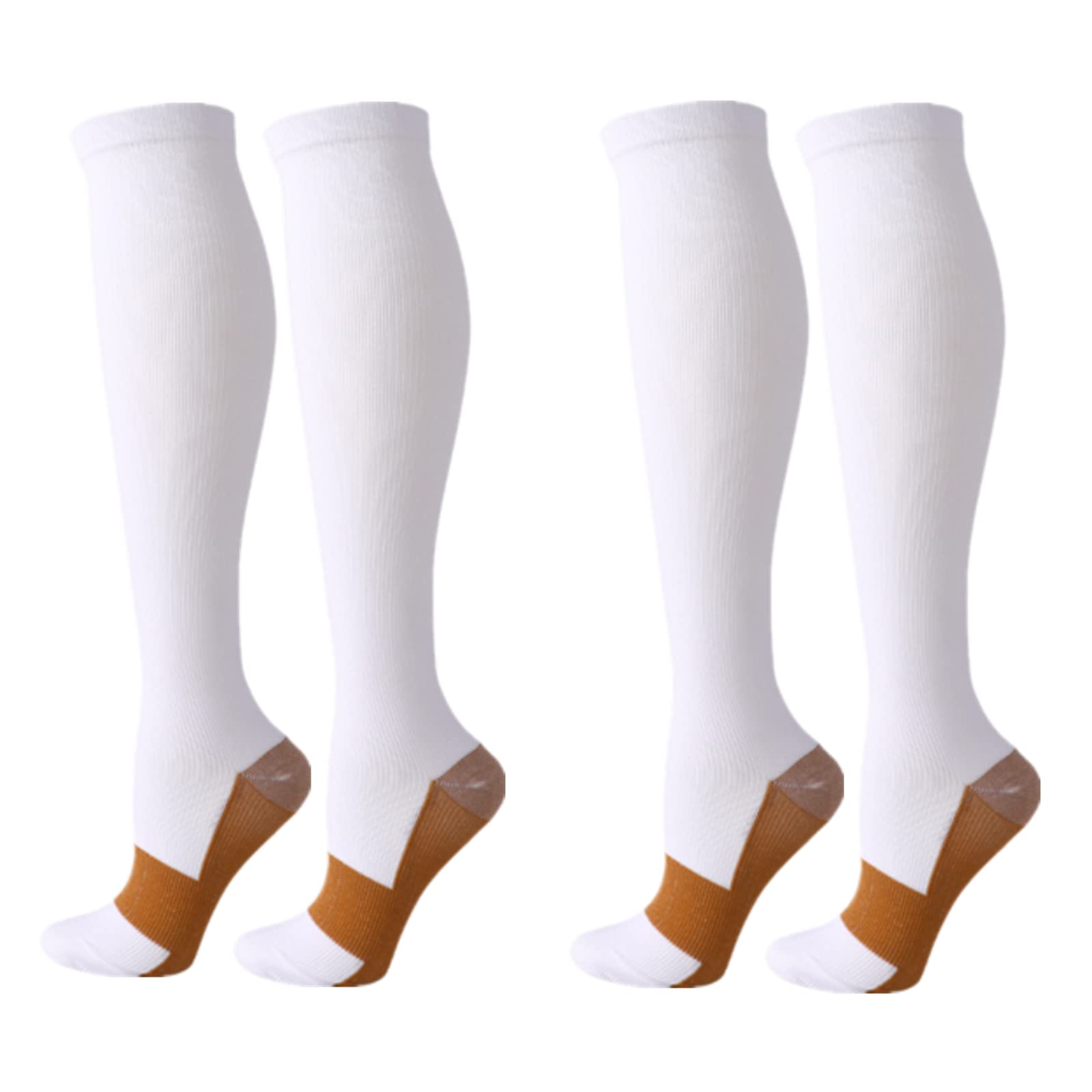 Compression Socks for Women Men, 2 Pairs 20-25mmHg Knee High Socks Compression Stockings for Sport, Athletic, Edema, Diabetic, Varicose Veins, Travel, Pregnancy, Nursing (XXL, White+White)