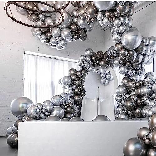 Image of 412pcs Metallic Silver Balloon Garland Arch Kit 18 12 10 5 Inch Different Sizes Latex Chrome Balloons for Baby Shower Birthday Graduation Wedding Anniversary Celebration Party Decoration