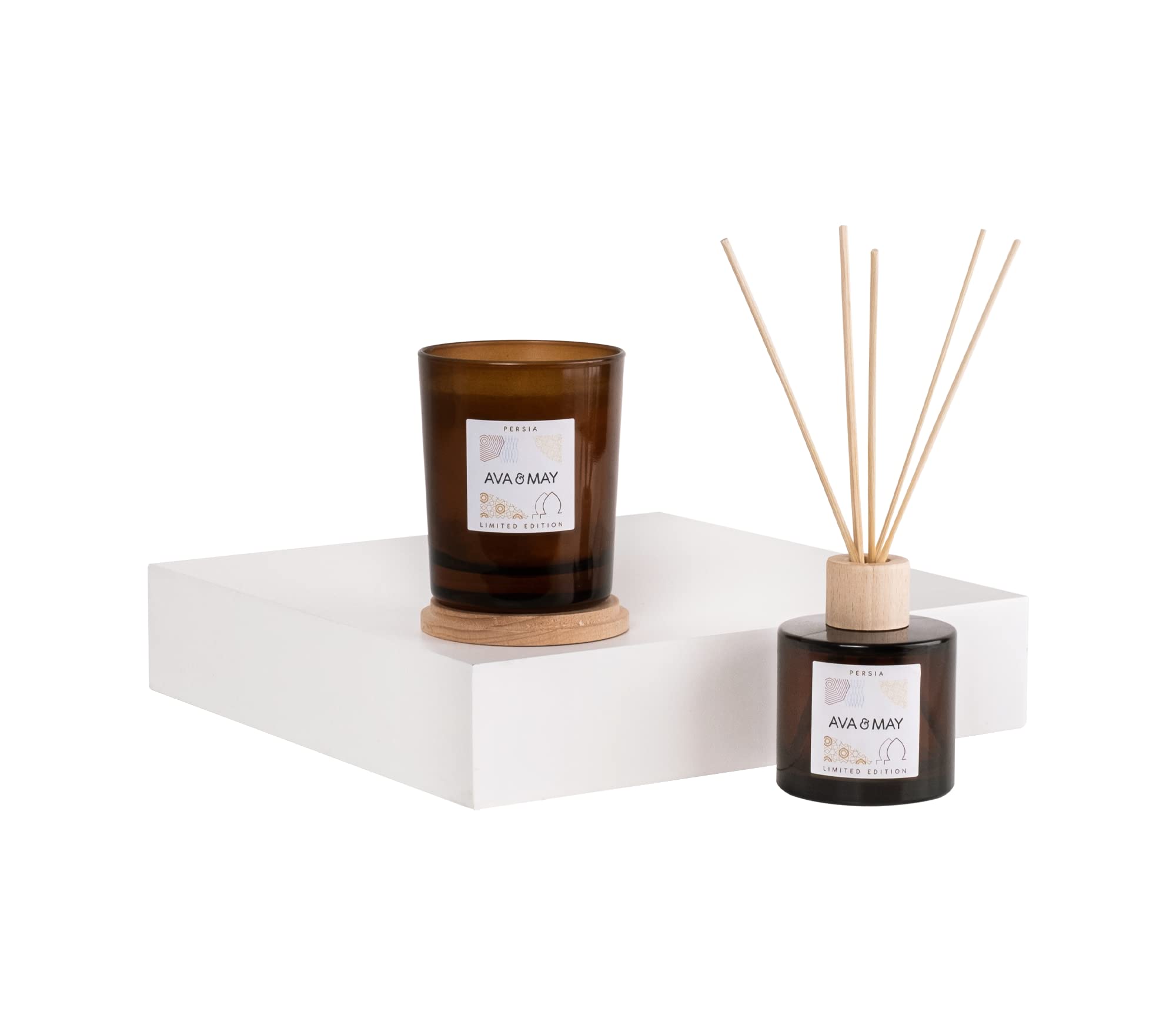 AVA & MAY Set Profumato Bahamas, Vegano: Diffusore 100ml E Candela 180g, Fragranza Cocco, Monoi E Vaniglia