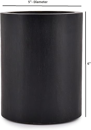 Miniatura 4 de Soporte para utensilios de cocina de madera de mango negro para utensilios de cocina, vajilla para utensilios de cocina (5 x 5 x 6 pulgadas)