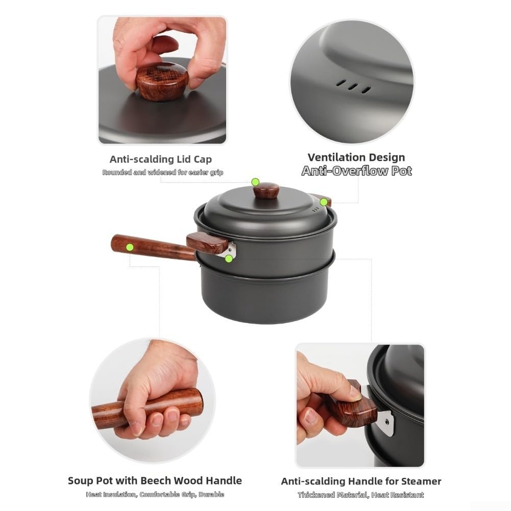 Set di pentole da campeggio 3L, kit da cucina portatile da campeggio, pentola a vapore per pentole calde all'aperto, stufa da campeggio in lega di alluminio, attrezzatura da cucina leggera