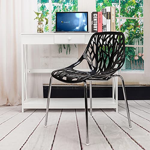 Karl Home Modern Black Dining Chairs Set Of 4, Stackable Plastic Chair For Dining Room, Living Room, Waiting Room,4 Chrome Metal Legs, 350Lbs Capacity,21.3”L X 21.3”W X 33.5" H #TOP4