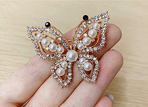 Pearl Butterfly Brooch Pin For Women Girls Fashion Rhionestone Crystal Imitation Pearls Brooches Pins Necktie Dress Accessories Bouquet Decor Elegant Jewelry Gifts For Mom Sister Bridesmaids #TOP3