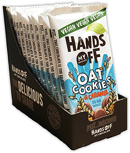 Hands Off my Chocolate Vegan (12 x 100g) | All Natural Fair Chocolate | Laktosefrei | 12 einzeln verpackte Tafeln (Oat Cookies & Caramel) Cover