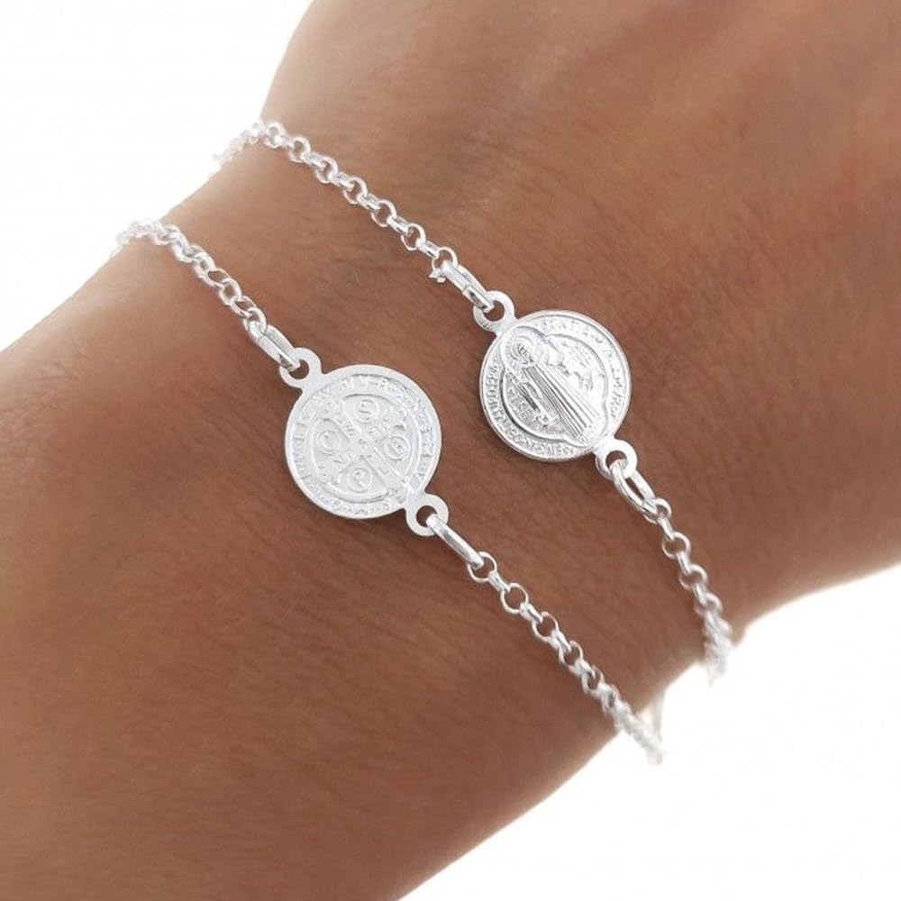 Bracciale medaglie di San Benedetto in argento sterling 925, 19cm, Argento sterling