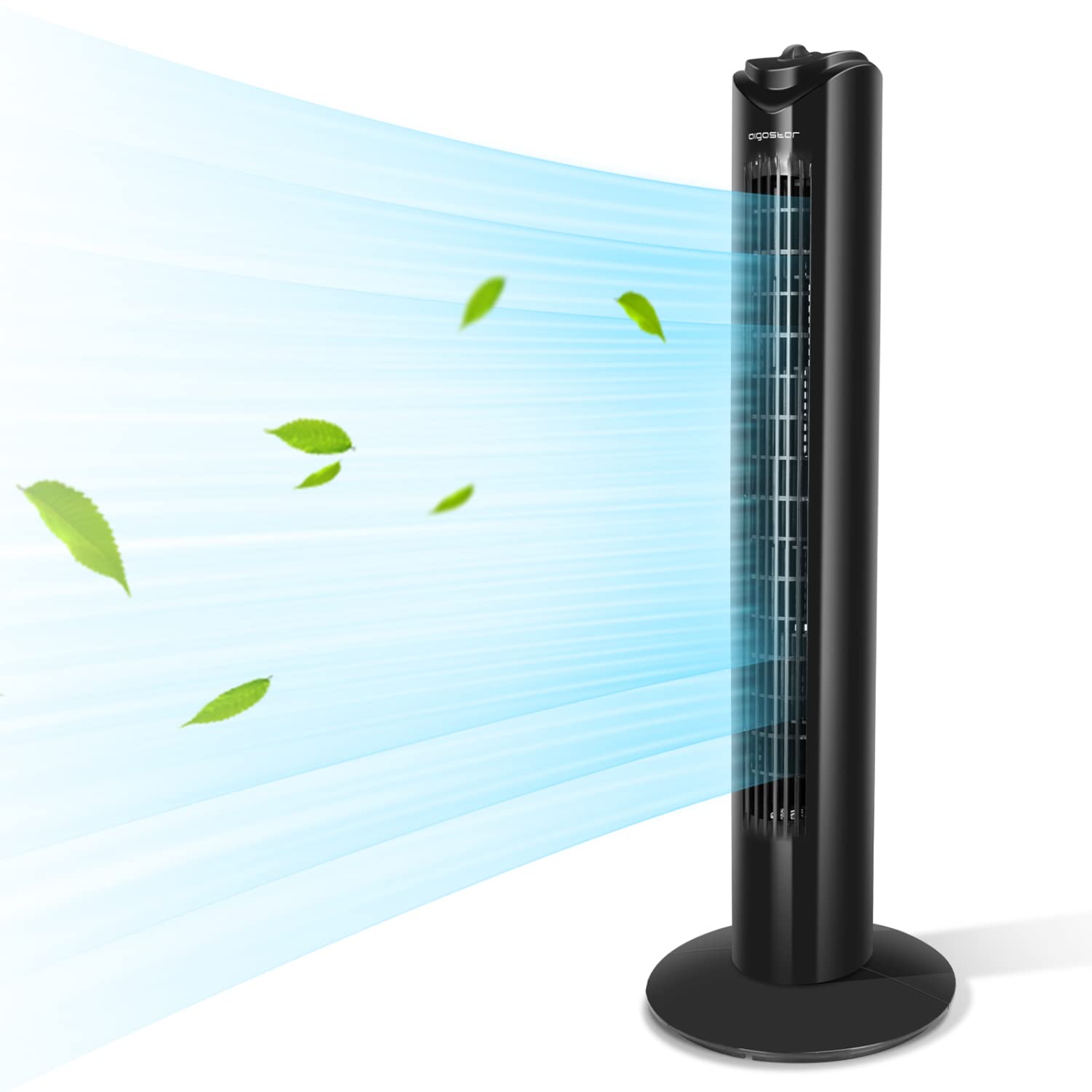 Aigostar 30" Tower Fan - 3 Speeds, Quiet Cooling, 2 Hour Timer, 85° Oscillation, Portable Bladeless Fan for Bedroom & Living Rooms, Black — image 1