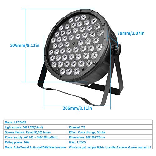 Betopper DJ Par Lights, 54x1.5W LED Par Lights RGB DJ Lights DMX Stage Lights Sound Activated Mini Wash Lights for Party Wedding Disco Club Camping Dancing DJ Shows Festival