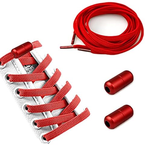 Polly Online Elastic No Tie Shoelaces with Metal Buckes One Size Fits All Adult and Kids Shoes (Red) Cover