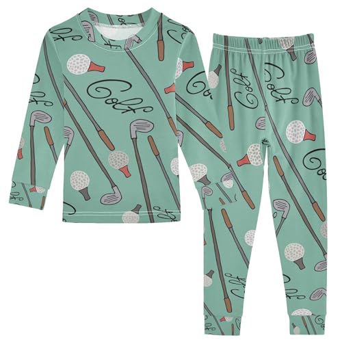 Vozoza Golf Green Sport Pajama Sets Long Sleeve Top with Pants Cotton Soft Sleepwear 2 Piece Pjs Set Size 3T