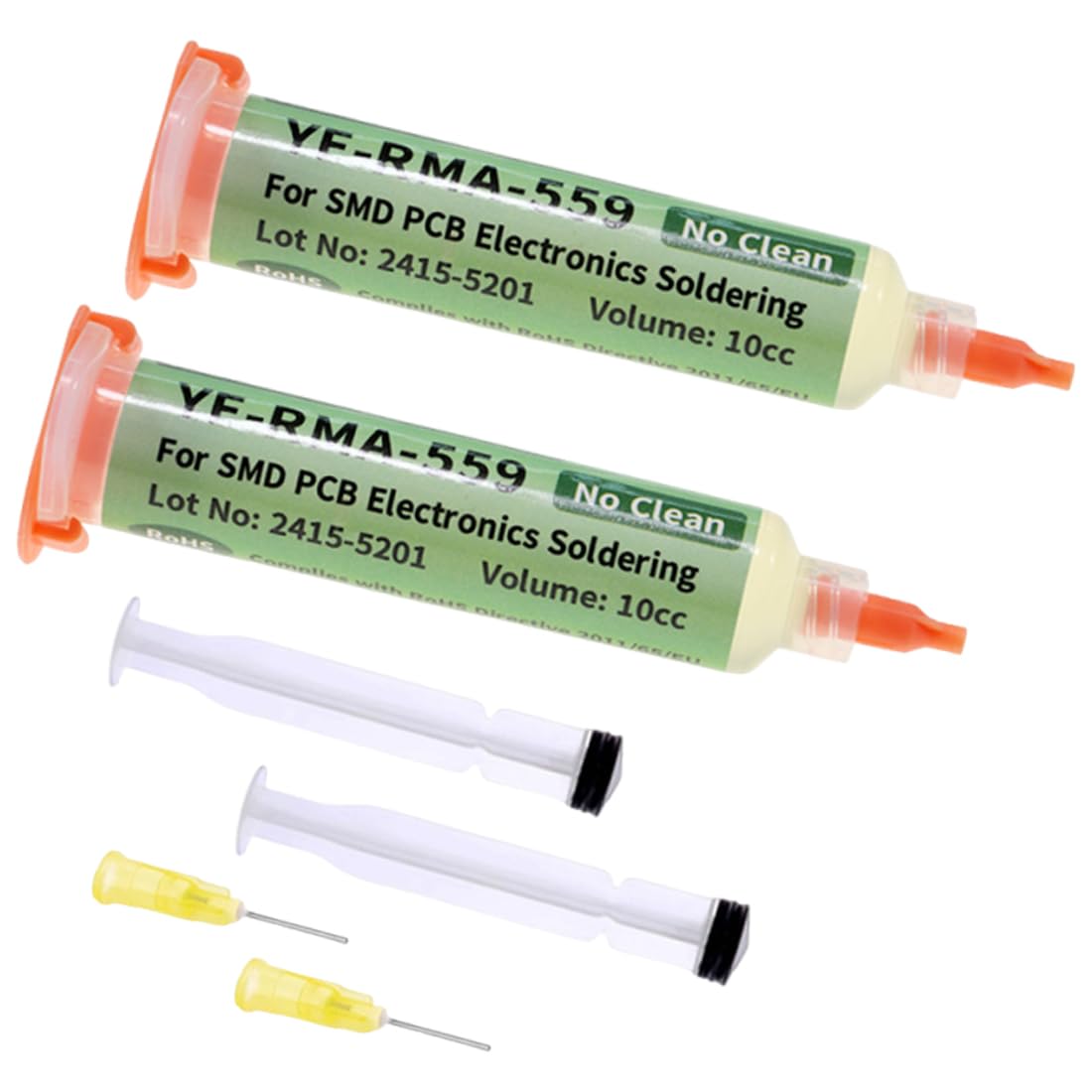 2 Piezas Flux para Soldar EstañO, RMA-559 Flux Soldadura Electronica, Flux, con Varilla de Empuje, Flujo sin Limpieza para Soldadura Electrónica BGA LED SMD PCB de 138 ℃ (10 ml)