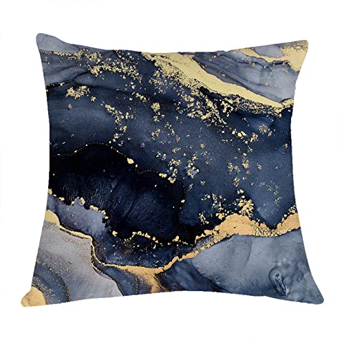 Ouz Grey Marble Texture Navy Blue And Gold Soft Velvet Throw Pillow Covers, Abstract Art Modern Decorative Pillowcase, Living Room Sofa Bedroom Decor Cushion Covers,18 X 18 Inch, Set Of 4(8C501) #TOP5