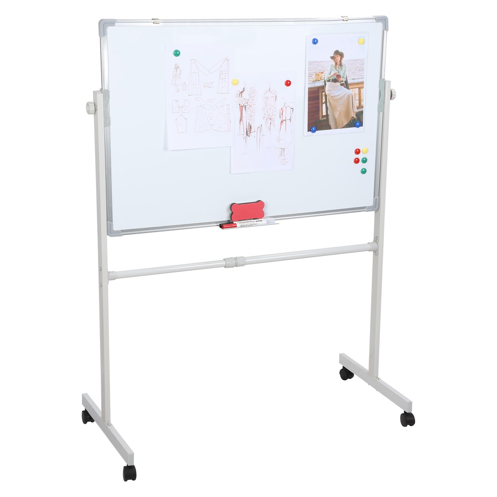 Tableau Blanc Effaçable sur Pied 126 x 90 cm, Grand Tableau Magnétique Double Face avec Marqueurs et Accessoires, Paperboard Aluminium pour Bureau, Maison ou École (60x90cm)
