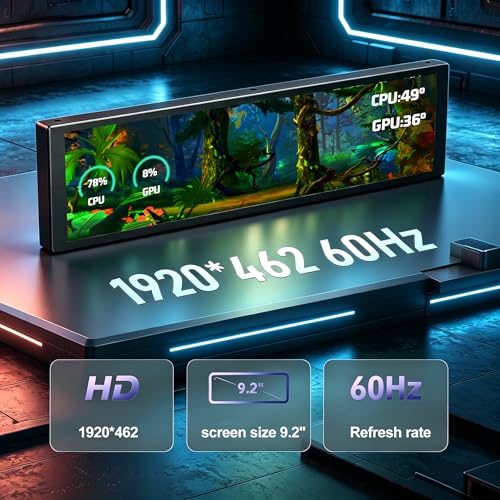 Image of MT-VIKI 9.2 Inch IPS PC Secondary Screen, 1920x462 Computer Hardware Monitor & Real-Time Temperature Display for Windows 7 64-Bit or above, USB-C /4 to 9 Pin CPU GPU RAM Data Monitor, NOT for Mac /Linux