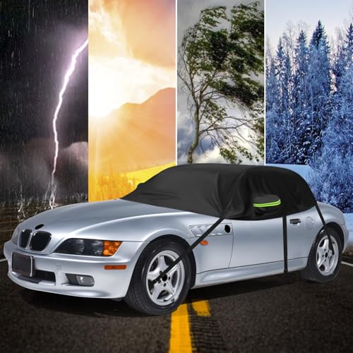 Image of Black Half Car Cover for 1996-2002 BMW Z3 Roadster | Custom Fit for Z3 Soft Top, Weatherproof Sun Protection, Reflective Strips