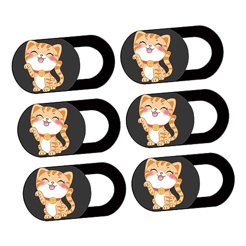 CAXUSD かわいい漫画の子猫柄ウェブカメラカバー ノートパソコン タブレット用プライバシー保護スライダー 簡単取り付け 軽量デザイン 個人情報守るための必需品 6個セット