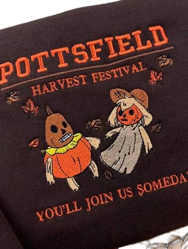 Embroidered Sweatshirt Fit for Pottsfield Harvest Festival – Fit for Over the Garden Wall Embroidery Sweater, Halloween Hoodie, Cozy Fall Autumn Sweatshirt with Seasonal Design Multi3