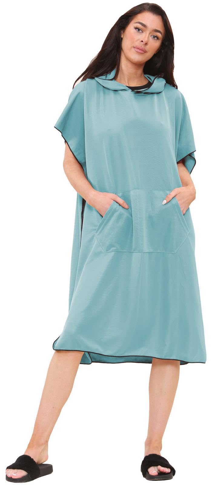 True Face Beach Changing Robe With Pocket & Hood Poncho Quick Dry For Unisex Adults Mens Womens To Change Wet Suit Surfing Swimming Lightweight Ponchos Turquoise