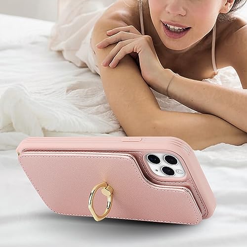 Image of for iPhone 11 Pro Phone Case with Card Holder and Strap for Women,Crossbody Lanyard,RFID Blocking,Kickstand Ring Stand,Snap Clasp,Phone Wallet Cases 5.8 inch(Rose Gold)