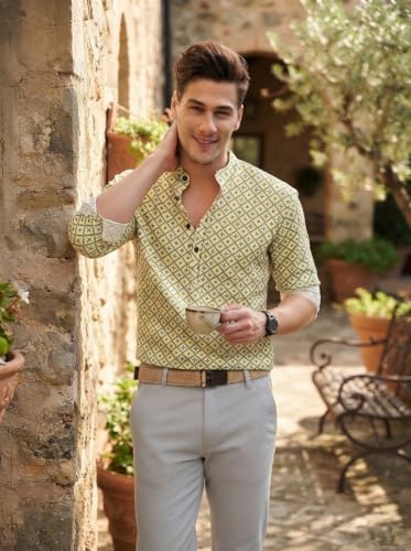 Image of Dream Crushers Cotton Blend Solid Casual Short Kurta for Men Long Sleeve Mandarin Collar Stylish Shirt Kurta for Men