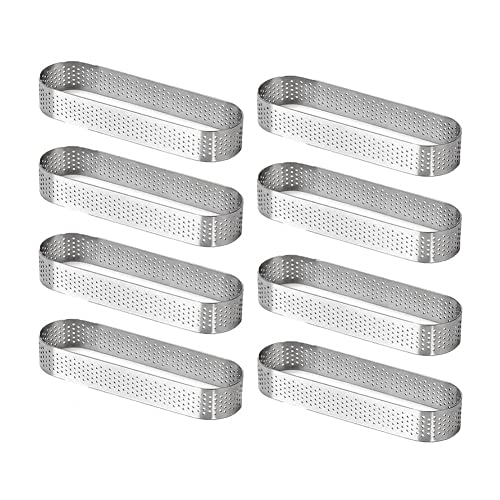 Tuesoa 8 Moldes Ovalados para Tartaletas, Postre FrancéS, Mousse, Tarta de Frutas, Anillo para Tarta, Molde para Tarta, Quiche, Anillo de Acero Inoxidable para Tarta y Mousse.