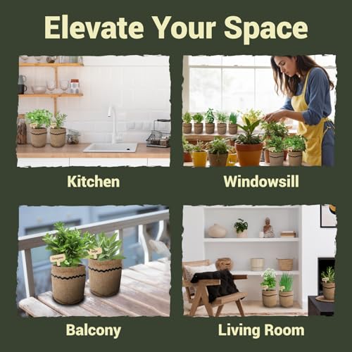 10 Herb Garden Planter Indoor Kit, 44pcs Complete Kitchen Herb Starter Set Including Burlap Pots, Markets, Soil Discs, Gardening Tools, Unique Easter/Birthday/Christmas Gift Ideas for Women, Mom - Image 6