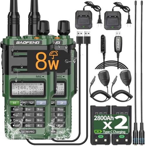 UV-9R Pro 8W Baofeng Ham Radio Long Range Handheld Dual Band Two-Way Radio Transceiver Rechargeable Walkie Talkies with Speaker Mic and Programming Cable Full Kit,2Pack