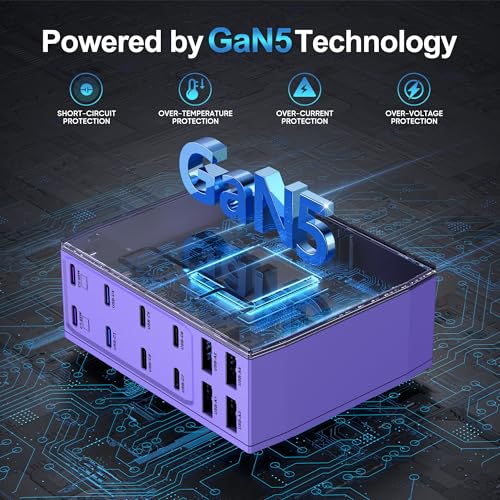 Image of 500W USB C Charger Block, 12-Port USB C Charging Station for Multiple Devices, Leather Texture Dual PD 65W Laptop Fast Charger Compatible with MacBook Pro /Air, iPad, iPhone,Galaxy and More,Purple