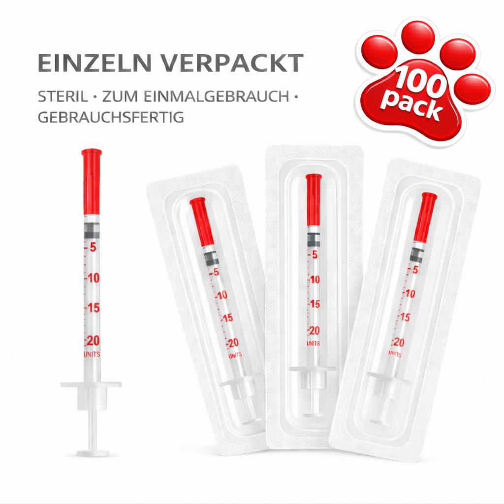 100 Stück 0,5 ml U40 Präzisions-Dosiertubes 30G x 1/2" (0,3 x 12,7 mm), einzeln verpackt für Tierpflege und Laboranwendungen