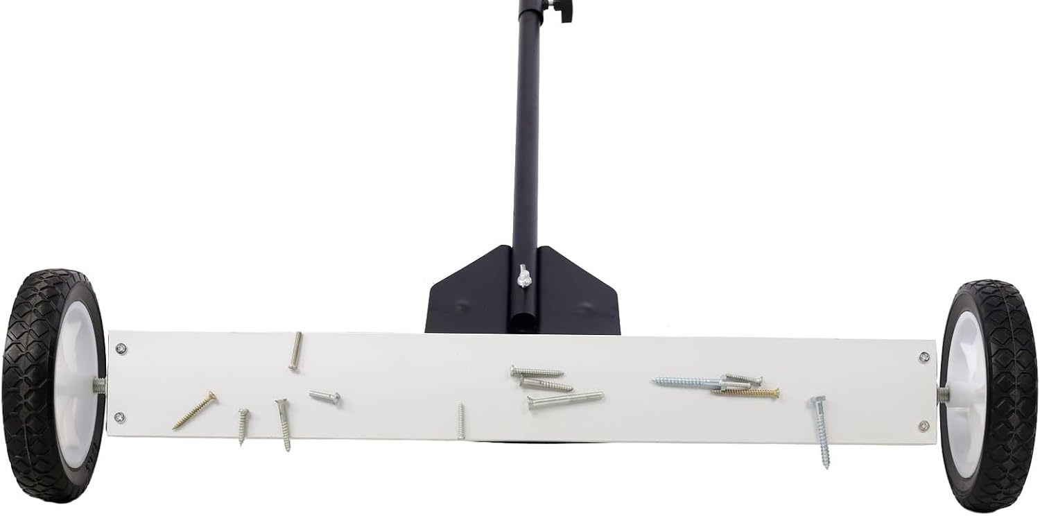 THRAKI 24'' Rolling Magnetic Sweeper, Heavy Duty Push-Type with Release for Nails Needles Screws Collection, 30 Pound Capacity Magnetic Pickup Sweeper