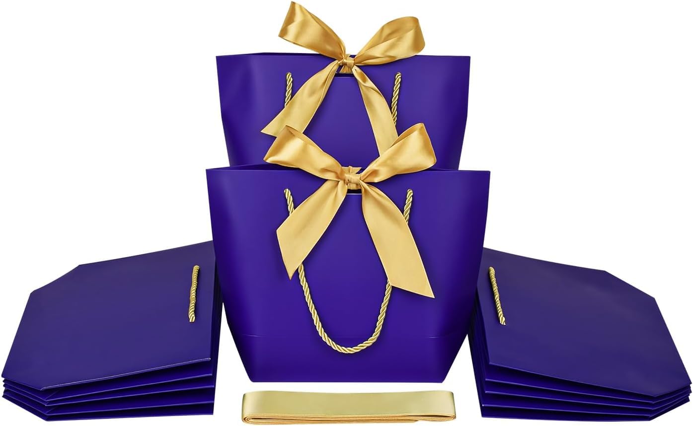SATYAM KRAFT 6 Pcs Paper Bag Goodie Bags With golden bow Handle Gift Paper bag, gift For Christmas Gifting, marriage Return Gifts, Xmas, Birthday, Wedding, Party, Seasons Greetings(Medium) (Purple) (B0CV45791K) Amazon Price History, Amazon Price Tracker
