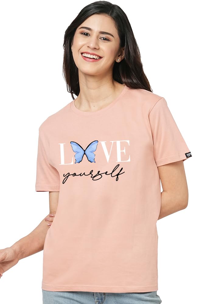 wear your opinion Cotton Unisex Relaxed Fit Printed T Shirt for Women (Love Yourself)-picture-19