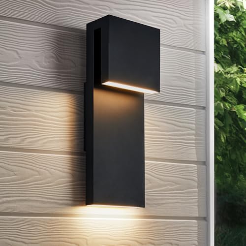 Tarentlight Modern LED Outdoor Wall Sconce 17W Integrated LED Outdoor Wall Mount,Anti Rust Textured Black Suit for Wet Locations and All Rooms,Easily Installed in Any Direction.Bulb Included.