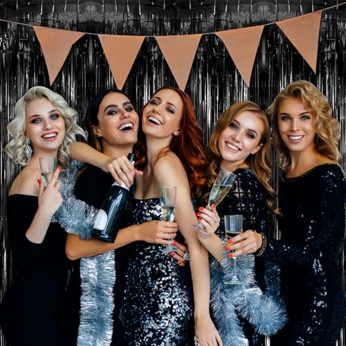 Image of 2 Pack Black Party Streamers Backdrop Tinsel Foil Fringe Curtains Halloween Party Decorations Birthday Wednesday Twilight Party Decorations Graduation Wizard Party Supplies