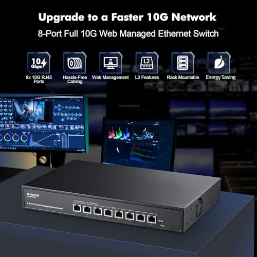 Image of MokerLink 8 Port 10 Gigabit Managed Switch, Support 10G /5G /2.5G /1000M Auto-Negotiation, 160Gbps Bandwidth, Smart Web Managed, Metal Rackmount Ethernet Switch