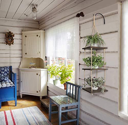 Mkono 3 Tier Hanging Plant Shelf Wood Planter Hanger Pot Holder With Jute Rope Rustic Decorative Flower Pot Rack Farmhouse Home Window Decor For Patio Kitchen Bathroom Porch, 41 Inch #TOP1