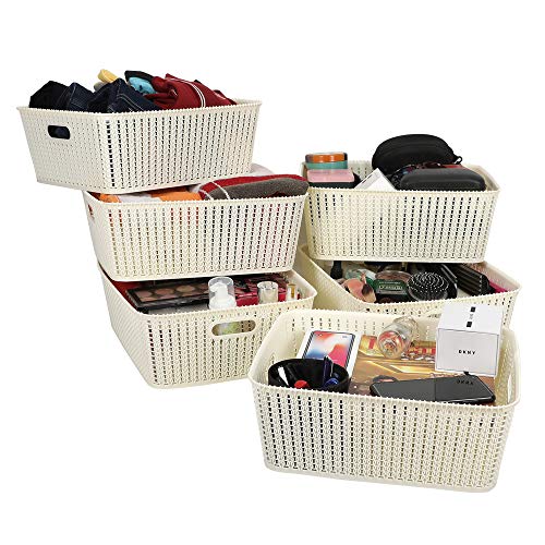 Cutting Edge Essentials Woven Storage Basket, Medium, Off White (Set of 6)