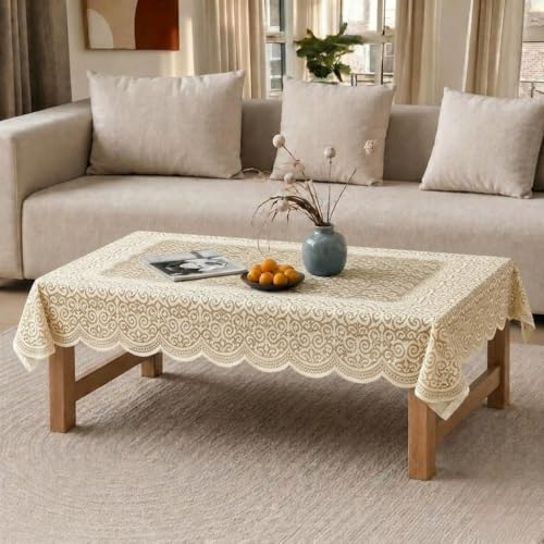 Image of Cotton Net Embroidered Center & Dining Table Cover for 4 Seater | Rectangular 40x60 Inch | Lightweight & Washable Table Cloth | Pack of 1 (Cream)