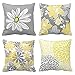BJYHIYH Decorative Throw Pillow Covers 18"x18"Grey and Yellow Flowers Cushion Cover Soft Polyester Square Throw Pillow Case for Living Room Sofa Couch Bed Pillowcases Set of 4