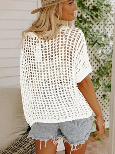 Image of Crochet Tops for Women Off The Shoulder Beach Coverup for Swimsuit Oversized Hollow Out Summer Tops