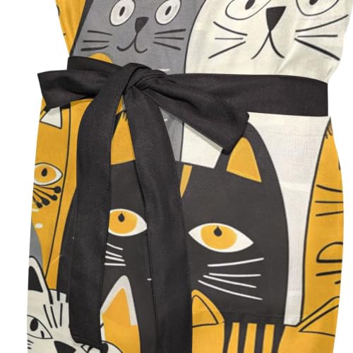 Tablier bavette chat jaune animé moderne avec impression textile HD durable - 5