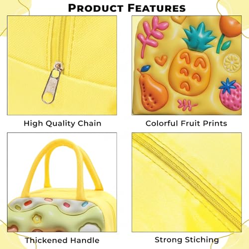 Image of Kraptick Compact & Stylish Design Printed Tiffin Bags for Children Insulated Lunch Bag for Kids Perfect Leakproof Keeps Hot and Cold Lunch Bag for School (Yellow Pineapple) (Pack of 2)