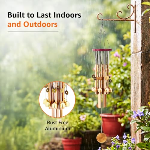 Image of Amazon Basics Decorative Wind Chimes for Balcony, Home & Garden | Pleasant Sound | Handcrafted | Metal Chime for Home Decor & Gifting | Color Gold | Material: Aluminum | Size: 79L x 13W x 13H cms