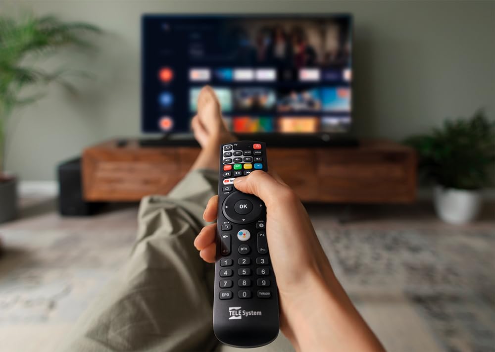 TELE System UP T2 4K: Cyfrowy dekoder naziemny ULTRA HD Android TV, aktualizacja Smart TV, tuner DVB-T2 HEVC HDR10+HLG, w zestawie adapter HDMI/SCART - certyfikat Google