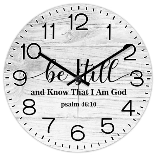 Cocoken 8H9NH3KR44ES Be Still And Know That I Am God Psalm 4612 Wall Clock Inspirational Large Wooden Wall Clocks Battery Operated 12 Inch Desk Clock Wall Art Modern Home Decor thumb #1